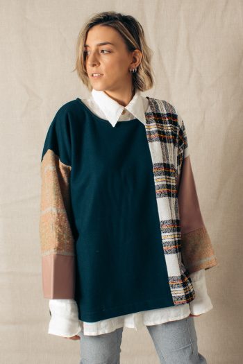wool blend patchwork pullover