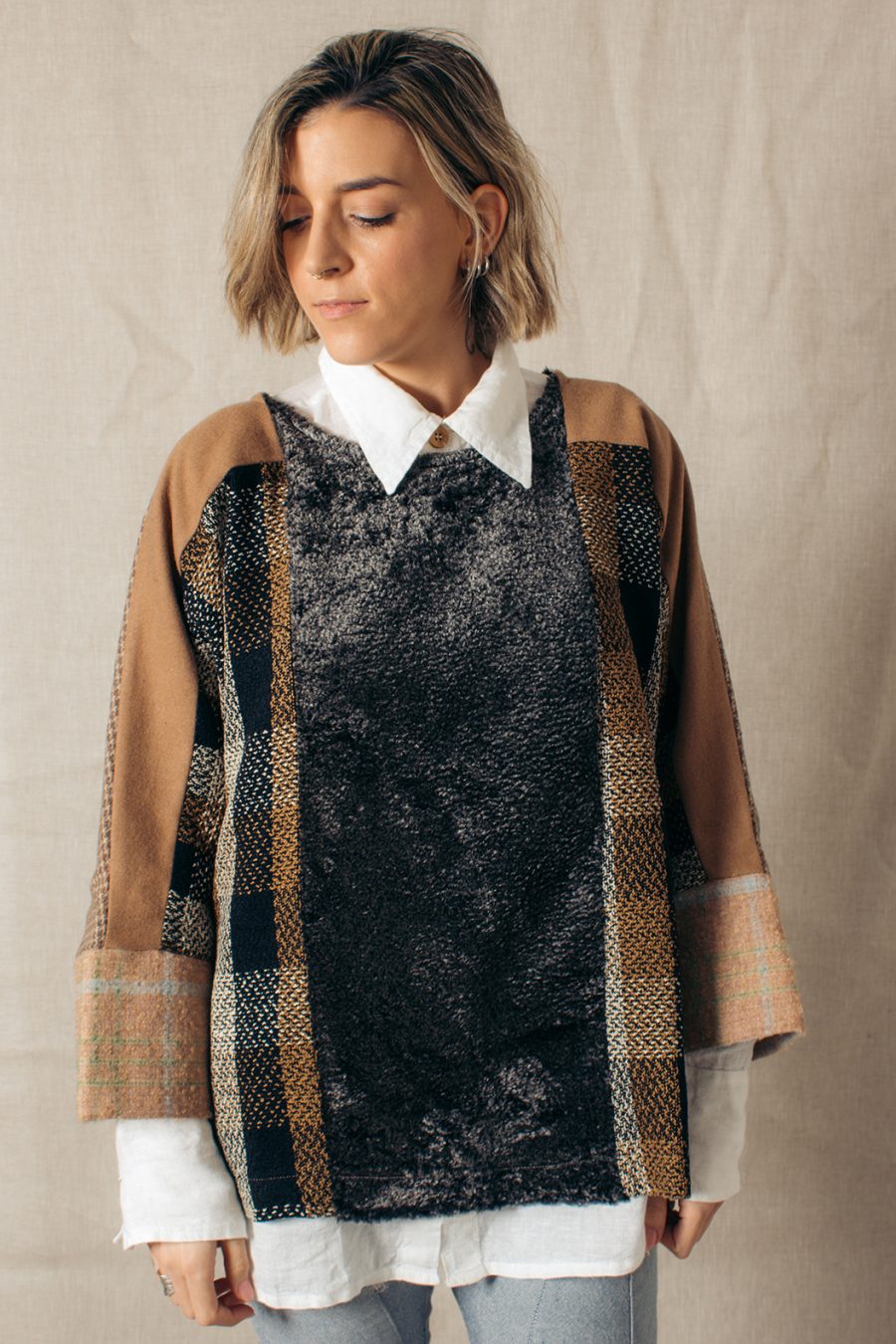wool blend patchwork pullover